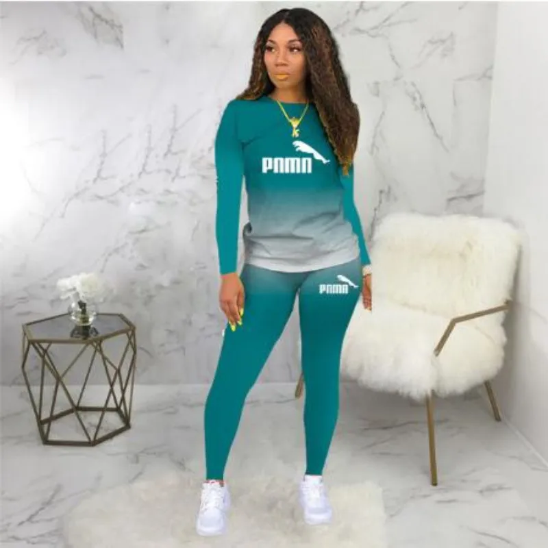 

2021 New Tracksuit 2 Piece Set Women's Casual Sports Gradient Print Top and Pants Sweatsuit Outfits