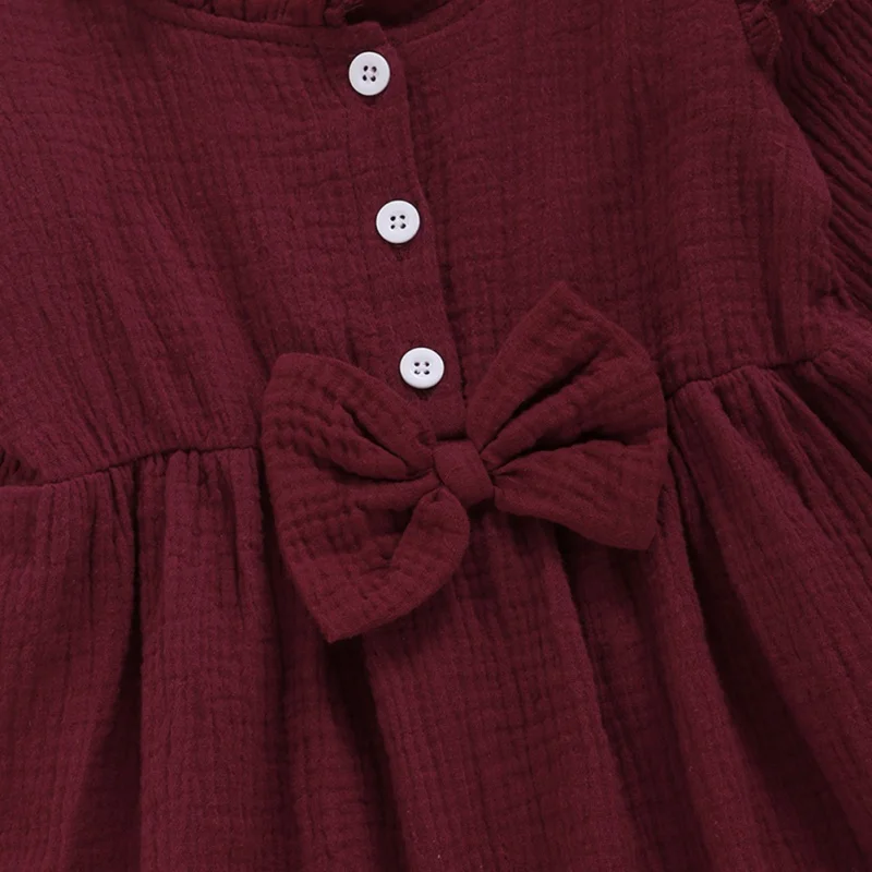 

Spring And Autumn Girl Cotton Lovely Sweet Knee-Length Pure Color Bow Lace Collar Bouffant Skirt Single Breasted Lantern Sleeves