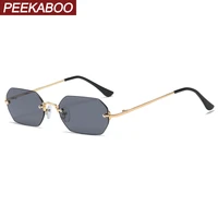 peekaboo punk style rectangle sunglasses rimless man octagonal small frame metal glasses for women frameless uv400 dropshipping