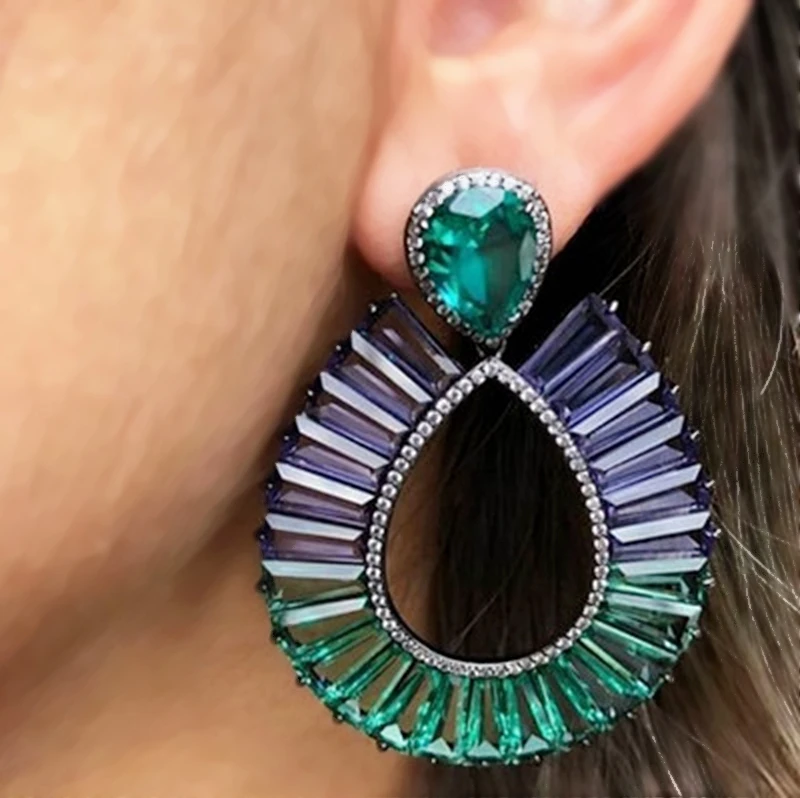 

Colorful Big water Drop shape Earrings For Women green Cubic zirconia stone Bohemia Crystal Dangle Earring Jewelry accessories