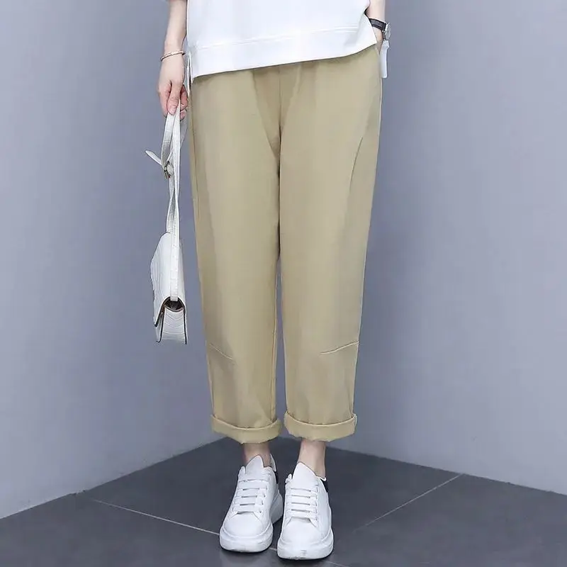 

Pant Suits Women's Cotton Top +Trousers Sets Femme Fashion O Neck T-Shirt +Casual Pants New Two-Piece Suit Female Elegant Green