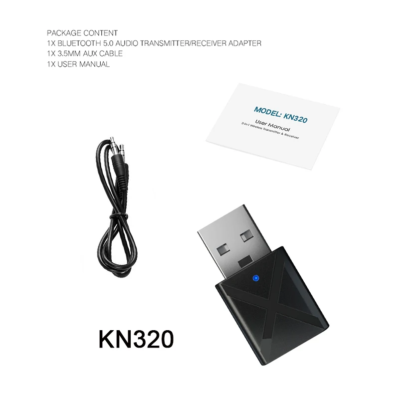 KN320 Kebidu Bluetooth 5,0 аудио приемник передатчик мини стерео Bluetooth AUX RCA USB 3,5 мм разъем для ТВ ПК автомобильный комплект беспроводной адаптер - Цвет: KN320