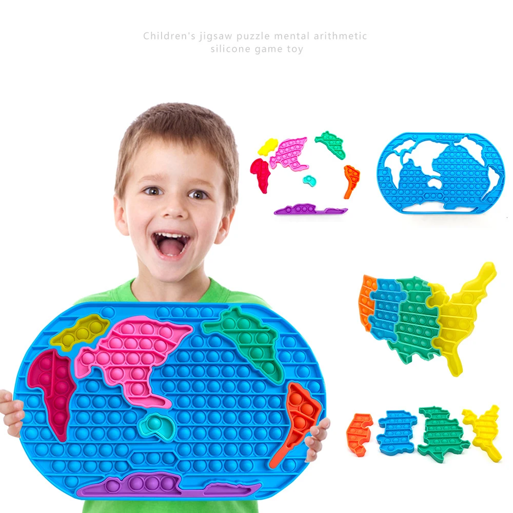 Big Size Pop Fidget Toys Can Be Assembled World Map and Us Map Push Bubble Adult Anti-Stress Toys Educational Toys for Children