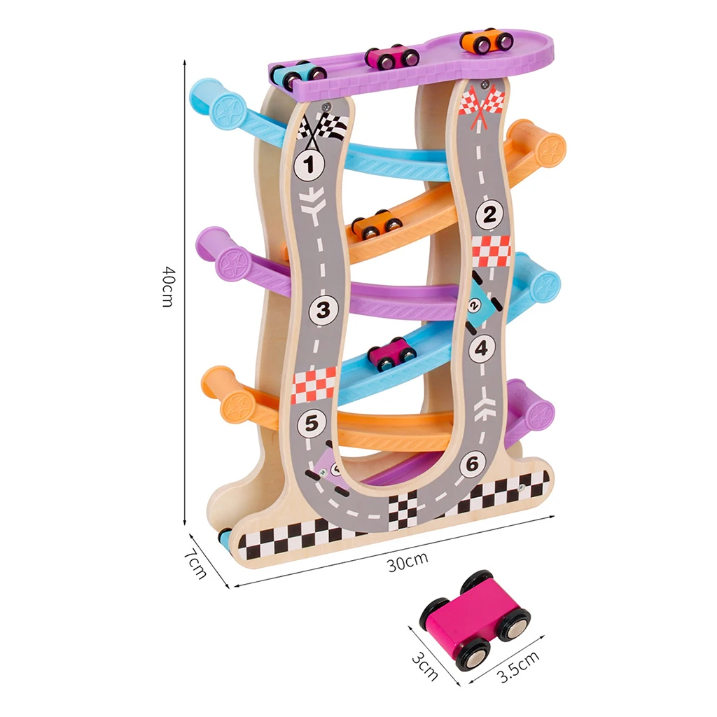 

Kids Ramp Race Track Wooden Racing Cars Race Cars Toy Gift with 4 cars Toys For Children Diecasts