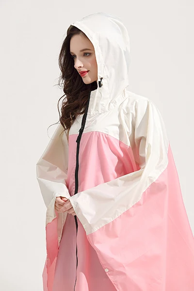 pink white Женское Дождевик-пончо, водонепроницаемый плащ-накидка с капюшоном и застежкой-молнией для пеших прогулок, езды на велосипеде, Freesmily - Цвет: pink white