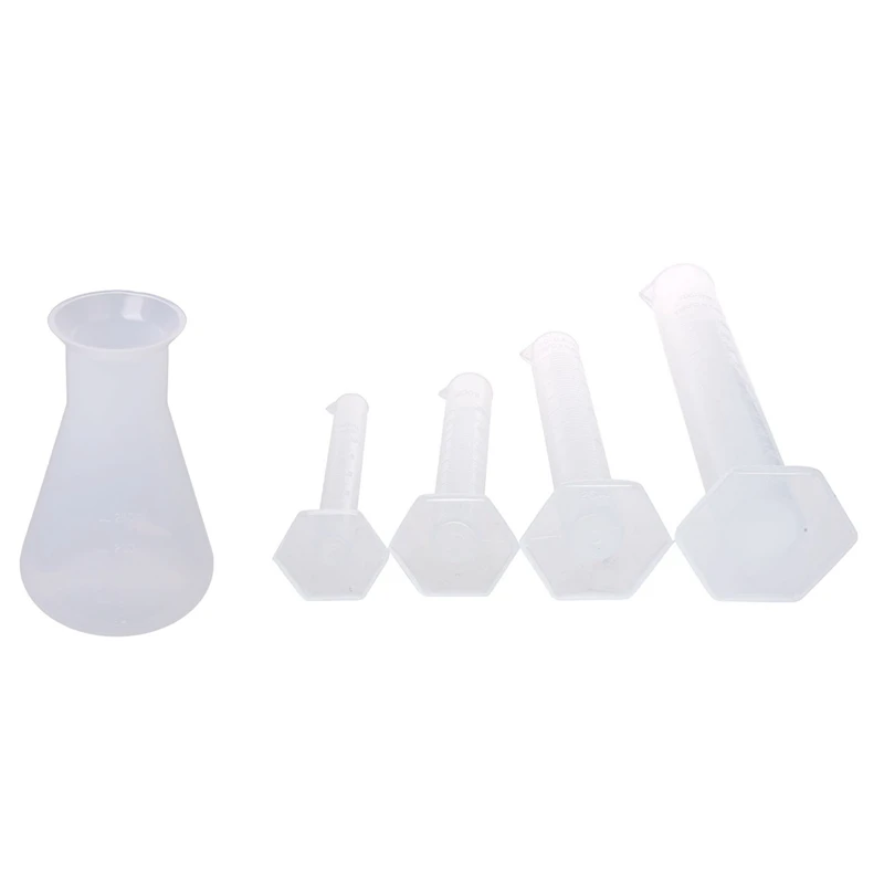 4 шт прозрачный пластиковый измерительный цилиндр и 1x лабораторный химический