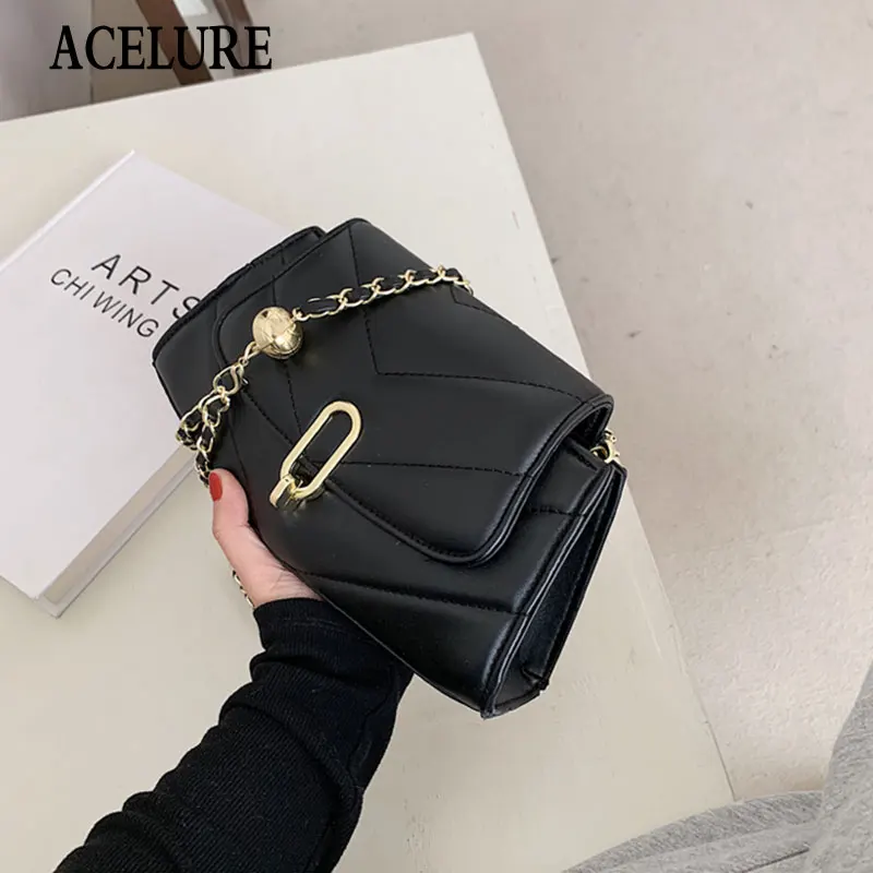 

ACELURE Female 2021 Fashion Hand Bags Small Solid Color Shoulder Bags for Women Fashion White Black PU Leather Messenger Bags