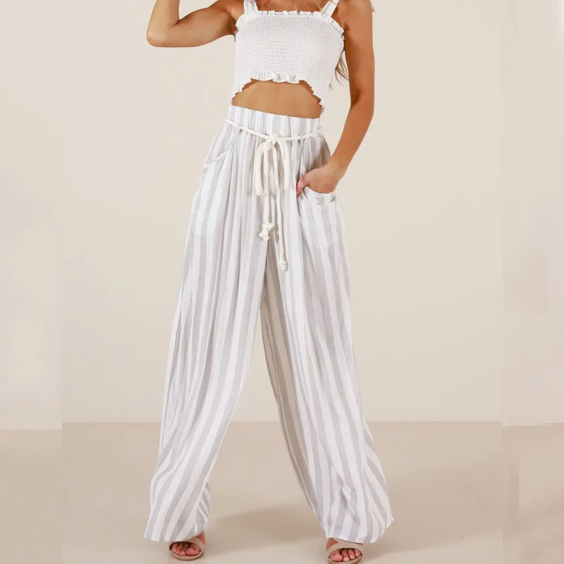 Женские широкие брюки yuqung в полоску женские льняные длинные с высокой талией