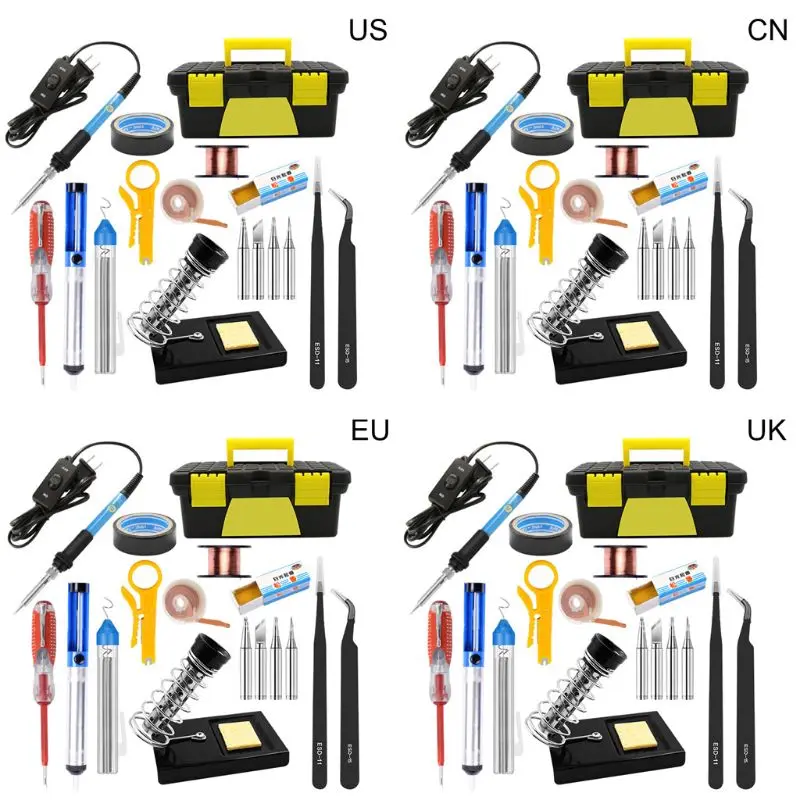 

16Pcs/set 60W Soldering Iron Kits Adjustable Temperature Welding Tools US/UK/EU/CN Plug