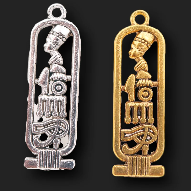 

10pcs Ancient Egyptian Cleopatra Tag Charms Necklace Earrings DIY Metal Pendants For Woman Jewelry Handicraft Making 38*12mm