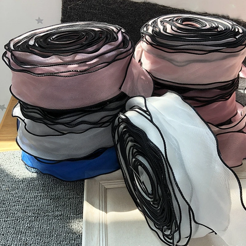 35 м/рулон блестящая волнистая лента с черным краем для Diy детские носки лента для волос, бабочка аксессуары DIY упаковка букета цвета розового золота