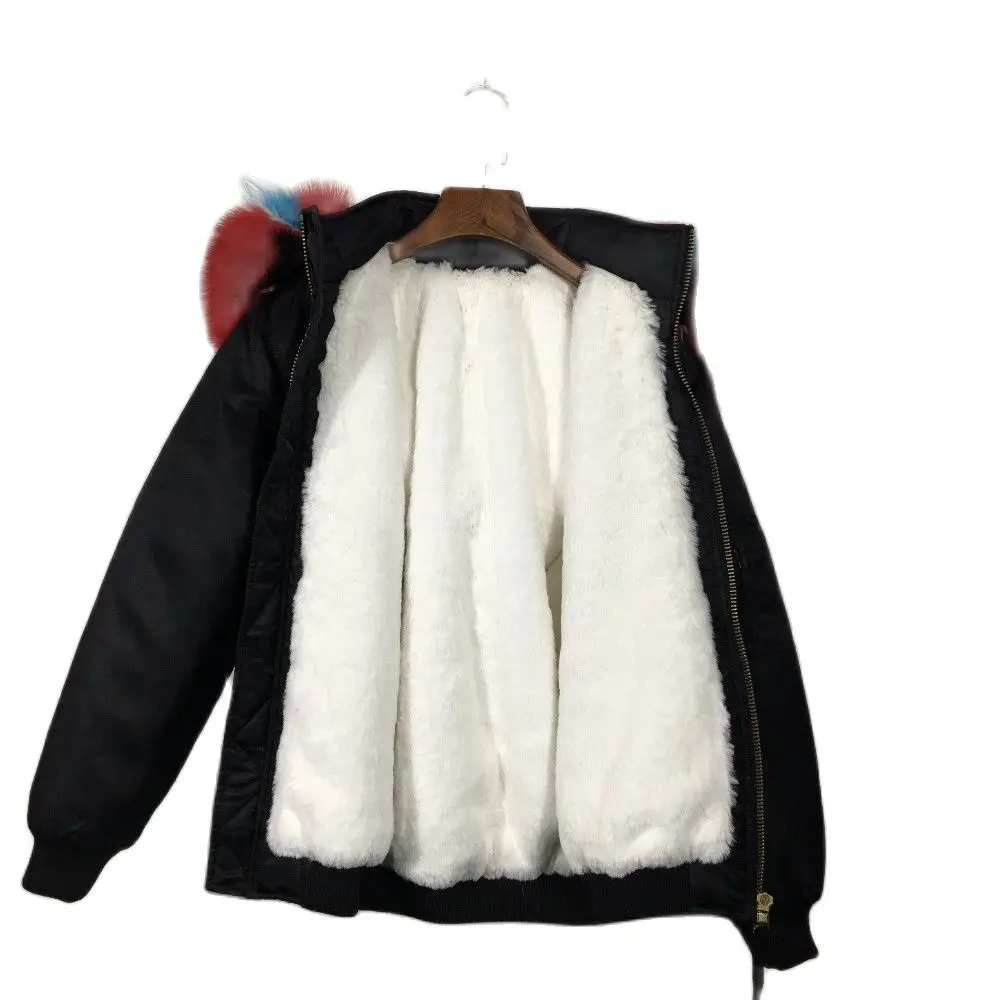 Женская куртка-бомбер из искусственного меха AW18 черная Повседневная с толстой