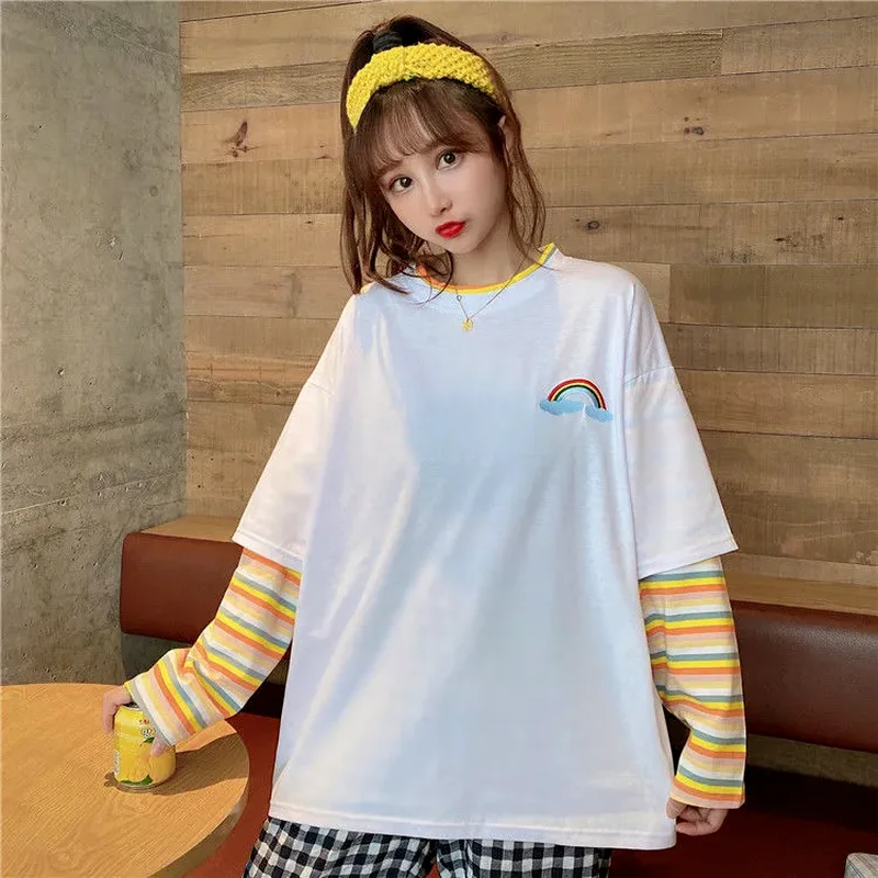 Повседневные Цветочные Лоскутные радужные полосы имитация двух частей