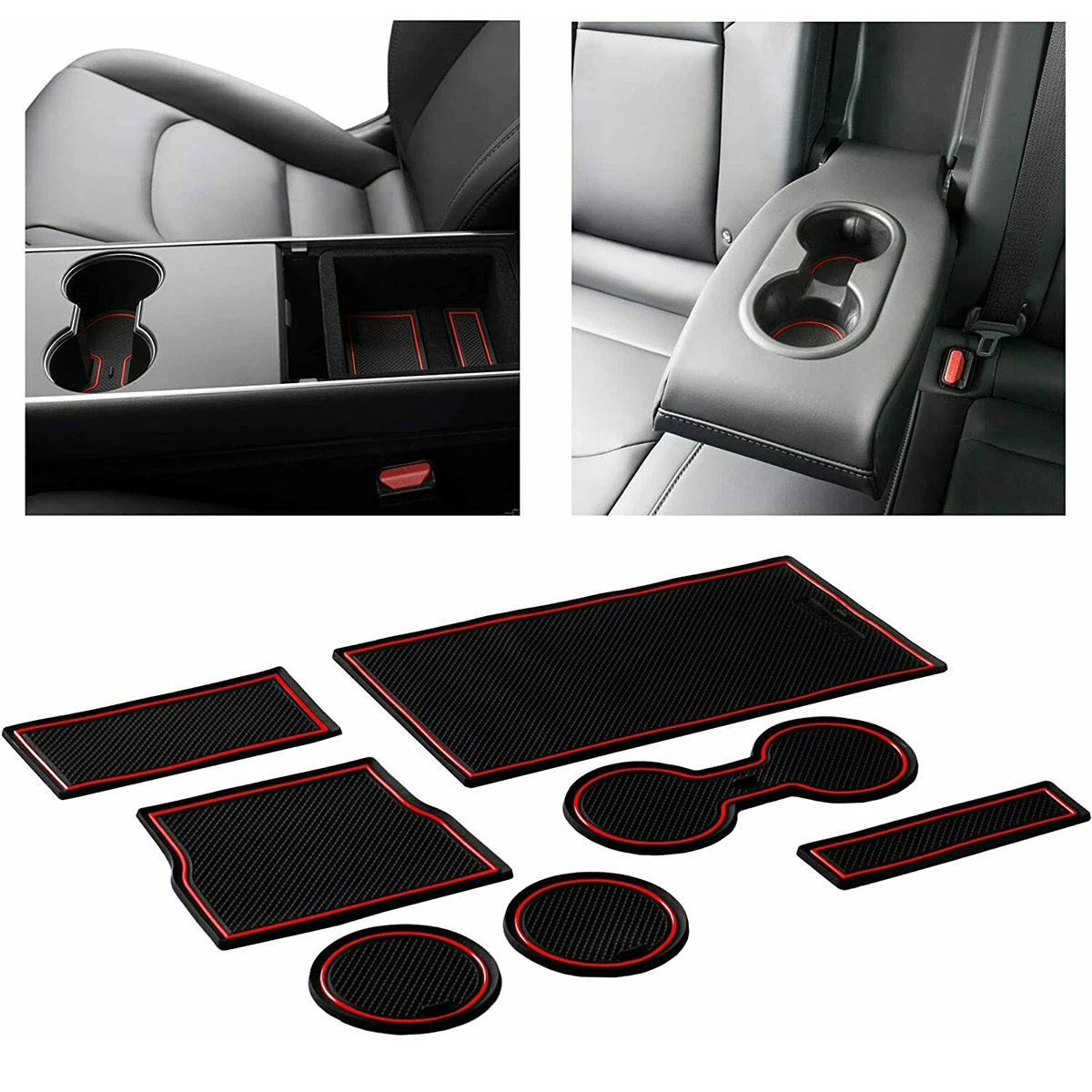 

7Pcs Car Center Console Mat Rubber Anti Dust Center Console Liner Pad Cup Holder Insert For Tesla Model 3 Accessories 2017-2019