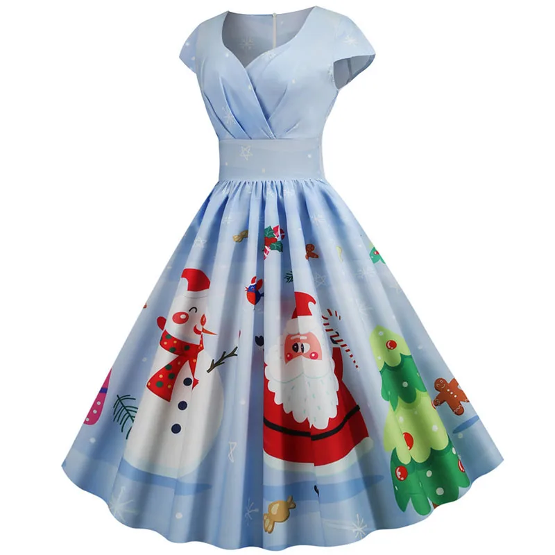 Женское винтажное платье с принтом Санта Клауса элегантное для рождественской
