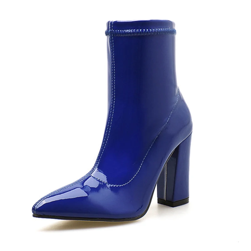 Брендовые ботильоны из лакированной кожи с острым носком ботинки на высоком