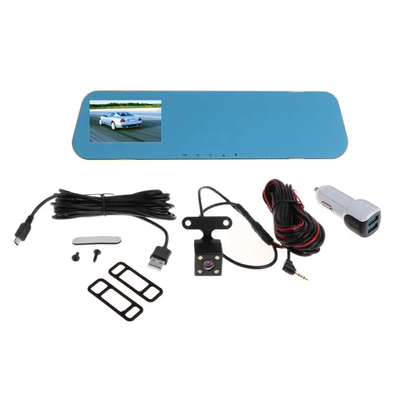 

V40 Vehicle Recorder Two-lens Rear View Mirror Camera Video Dashcamera Full HD