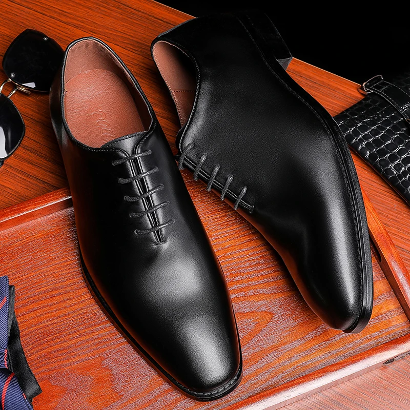 

Men Genuine Cow Leather Brogue Wedding Business Mens Casual Flats Shoes 2019 Black Vintage Oxford Shoes For Men's Shoes