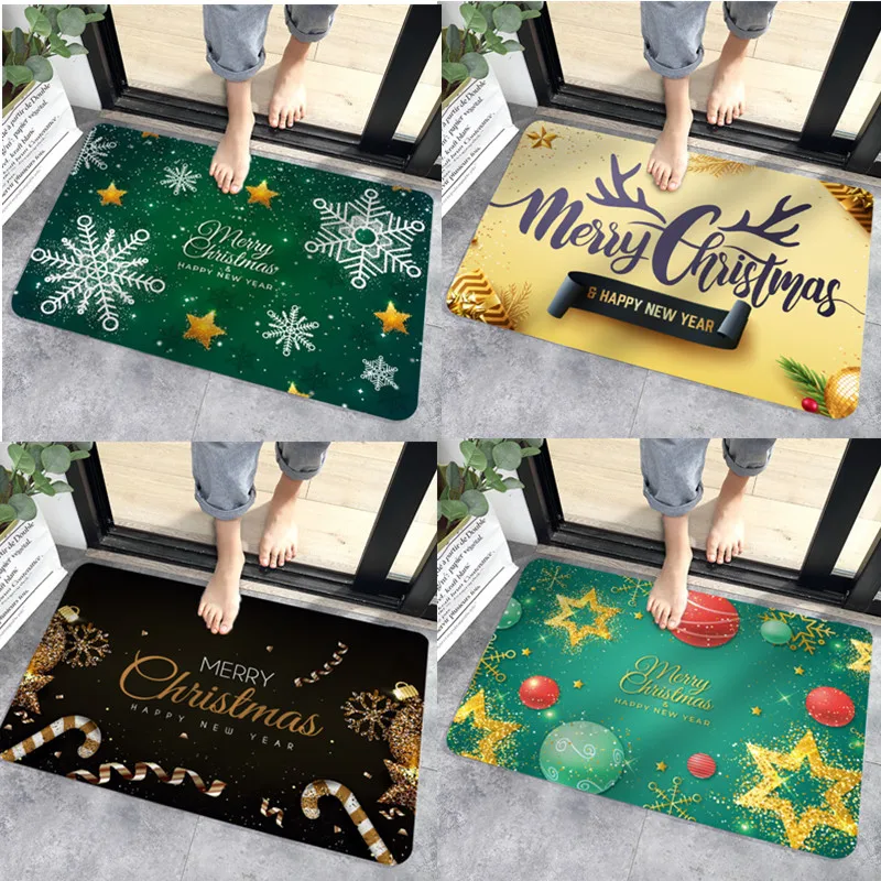 

Christmas Snowflake Non-Slip Floor Mats Bathroom Absorbent Carpet Elk Print Rug Festive Door Mat Xmas Rugs New Year Carpet