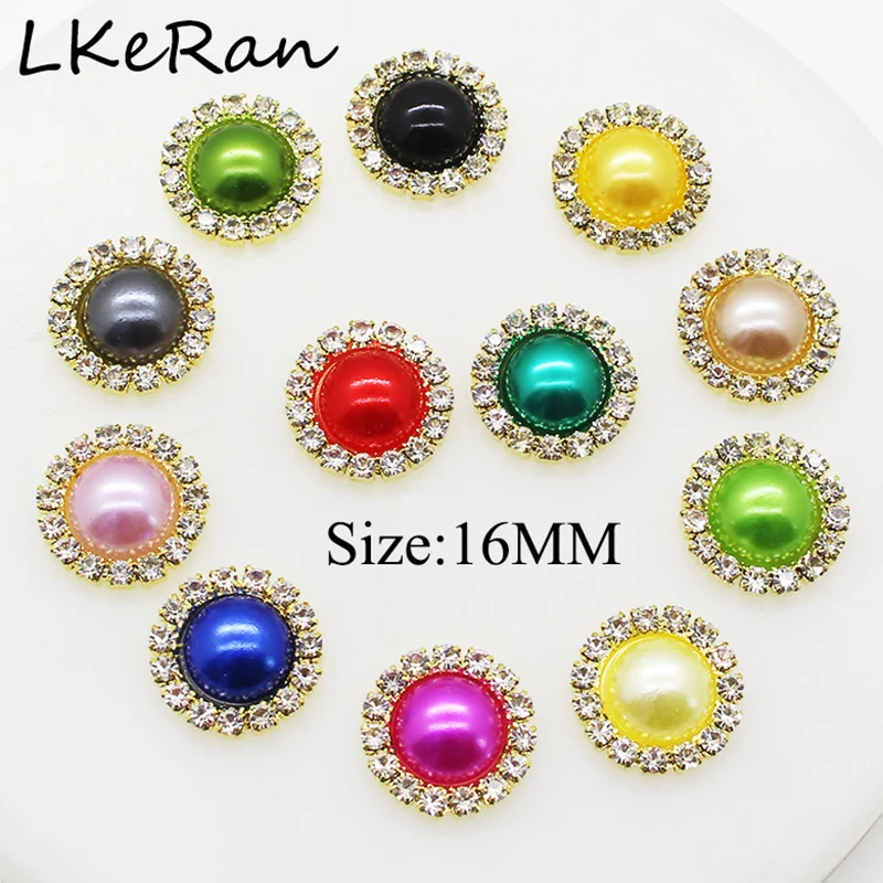 LKeRan 10Pcs/Lot 16mm Golden Base Flat back Button Pearl Wedding Diamond DIY Invitations Accessory Decorate | Дом и сад