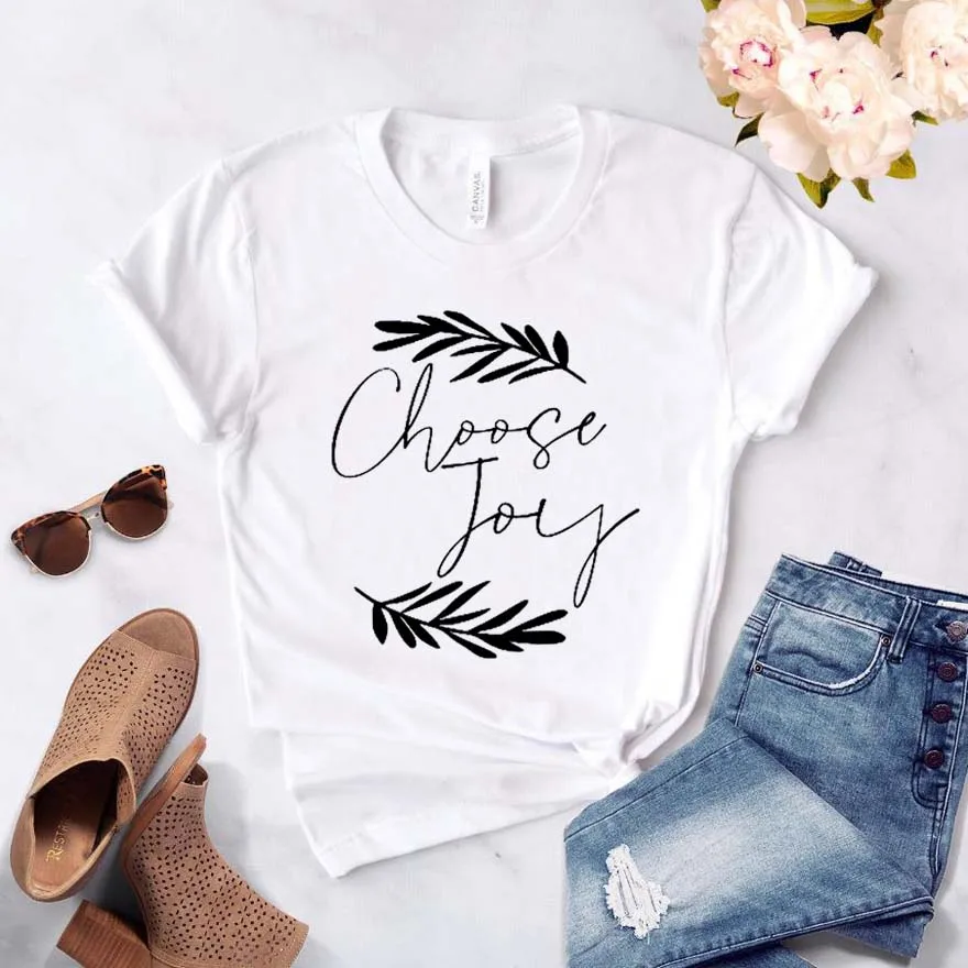 

Women T Shirt Choose Joy Print Tshirt Women Short Sleeve O Neck Loose T-shirt Ladies Causal Tee Shirt Clothes Tops