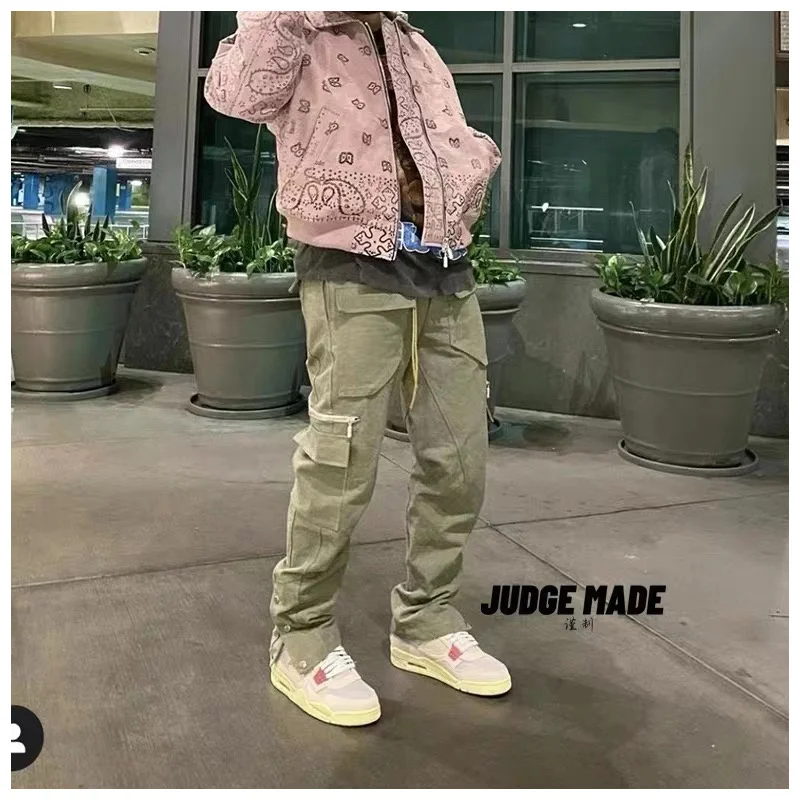 

Мужской комбинезон на завязках, серо-зеленый комбинезон в стиле панк с несколькими карманами, брюки на молнии,