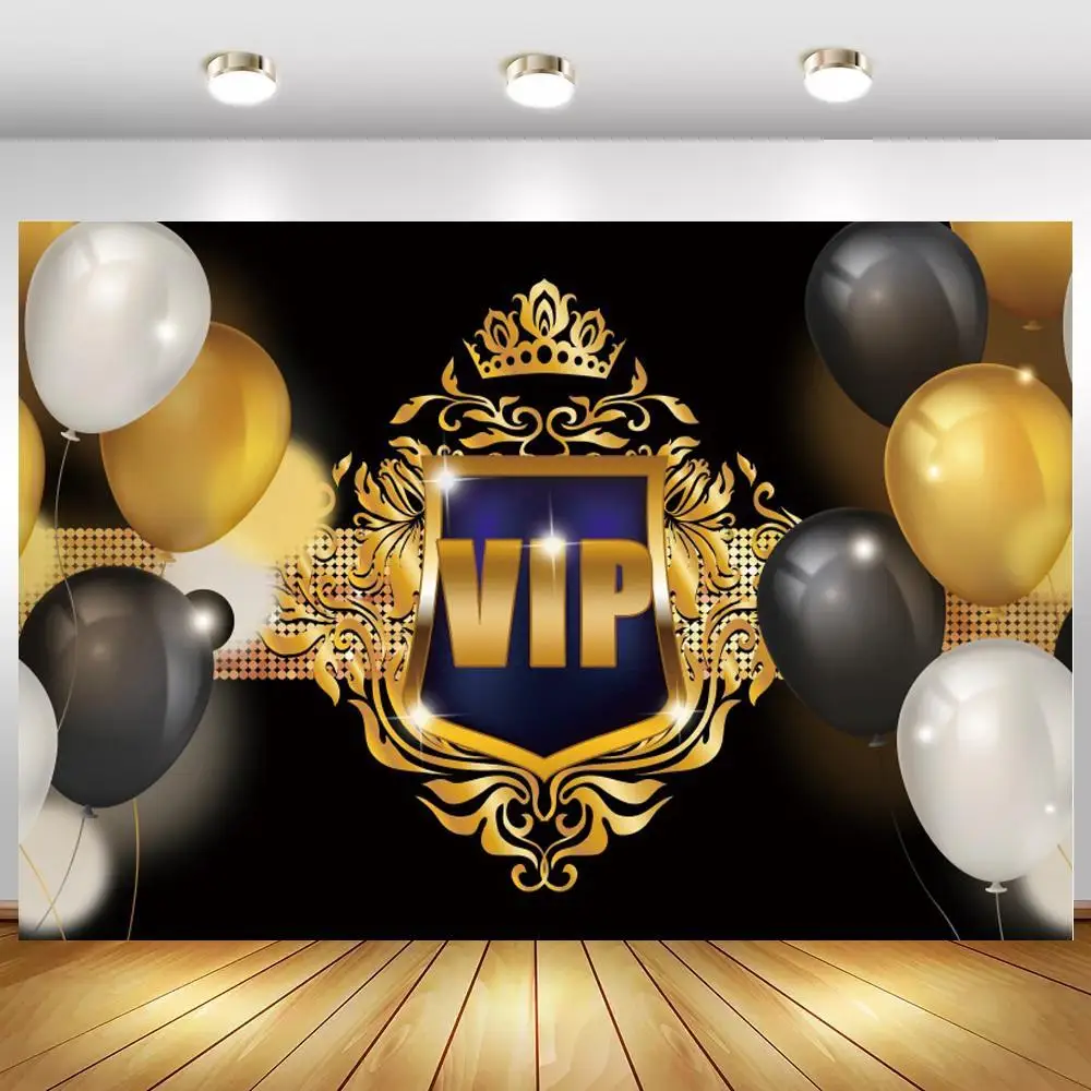 

ВИП День Рождения Вечеринка фон фотосессия для взрослых детей день рождения торт стол Декор золотые воздушные шары блестящие черные фоны