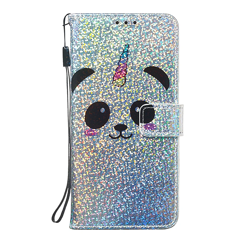 Little Panda Блестящие чехлы-портмоне с Откидывающейся Крышкой для huawei P30 Pro P Smart mate 30 20 Lite Y6 Y7 Prime Honor 10 Lite 7A Pro 8A 9X - Цвет: Little Panda