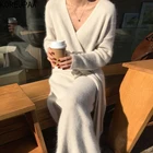 Женское трикотажное платье с V-образным вырезом, на бретелях