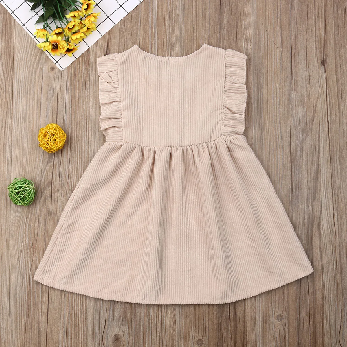 

Casual Kids Baby Girl Plain Dress Summer Cotton Clothes Ruffles Sleeveless Button Sundress Girl Solid Party Pageant Dress 1-6Y