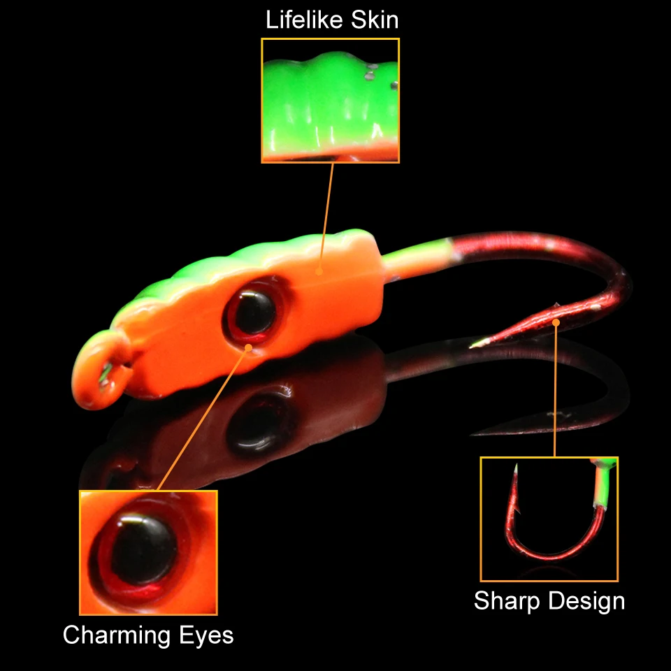 WALK FISH 6Pcs 21MM/1.5G Mini Winter Ice Jig Maggot Worm Metal Bait Sinking Lead Head Hook Fishing Lure Jigging Tackle - купить по