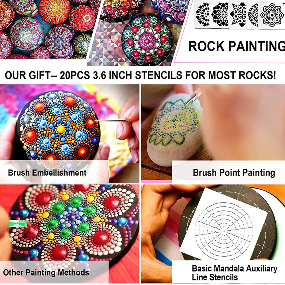 41pcs Mandala Dotting Tools Set Acrylic Handle Rhinestone Crystal Painting Rocks Pattern Mold Embossing Dot Kit |