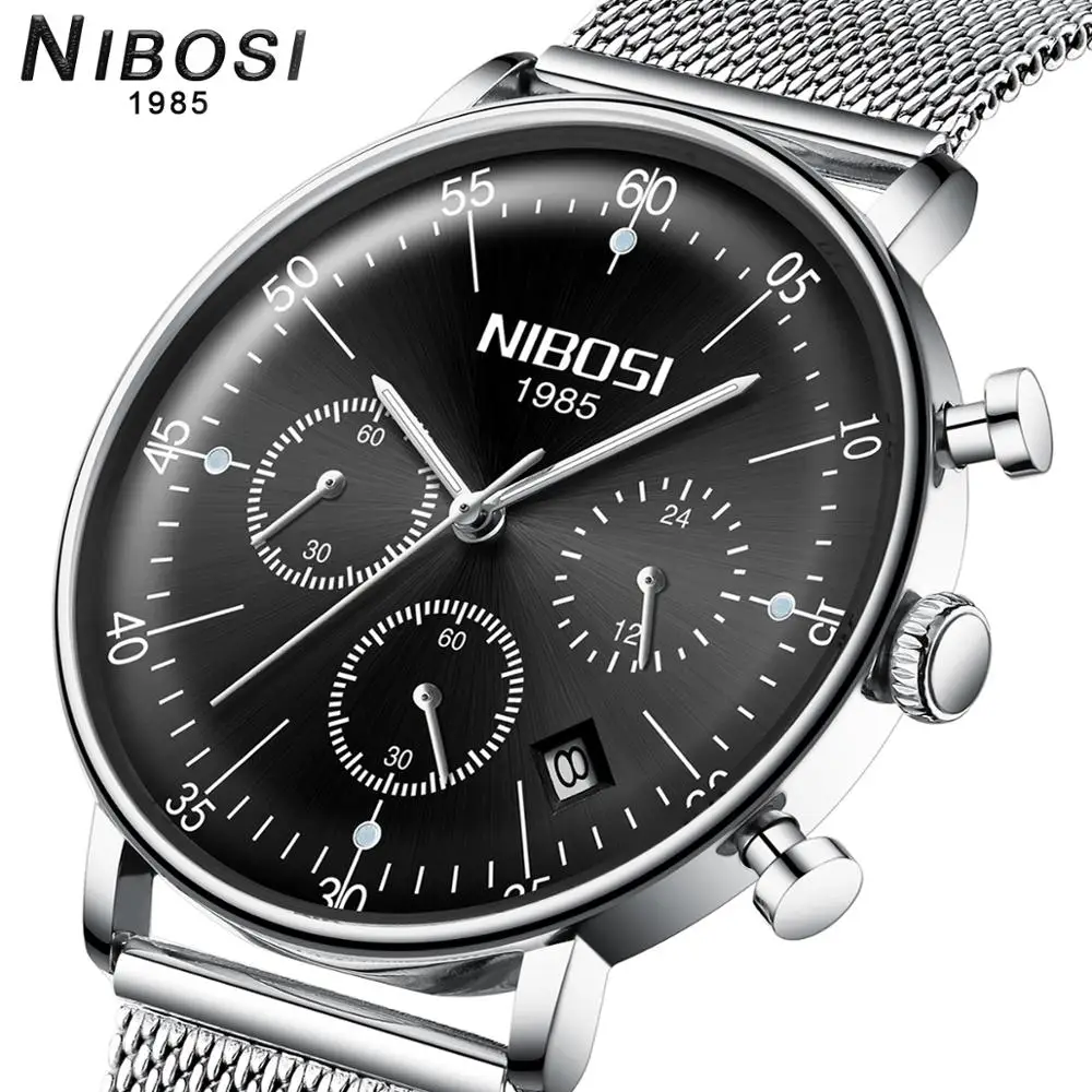 Часы наручные NIBOSI Мужские кварцевые люксовые брендовые водонепроницаемые