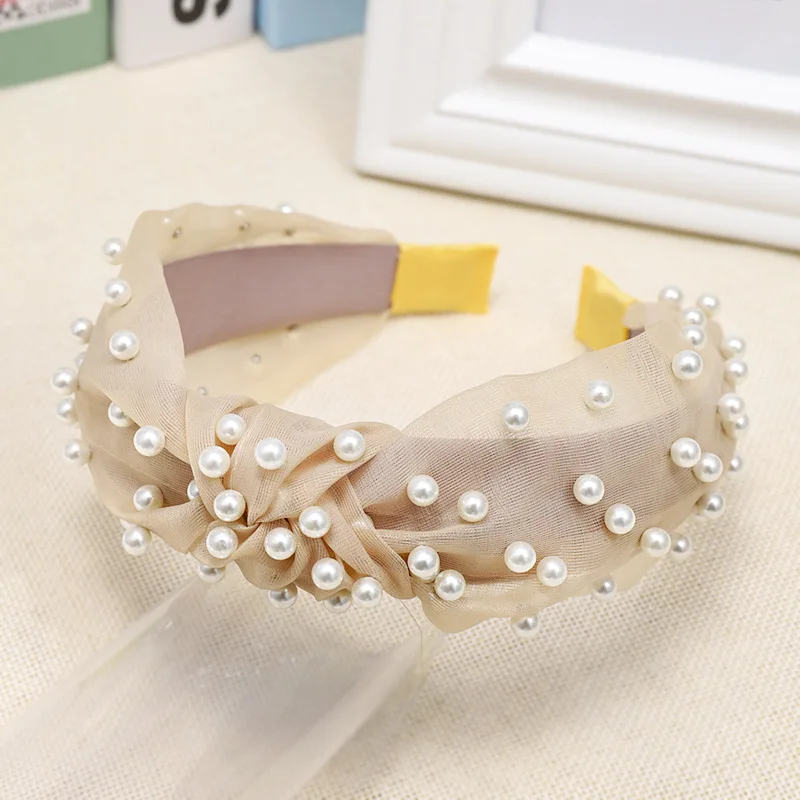 

Korean Sweet Pearl Hair Hoop New Wild Net Yarn Female Girls Casual Elegant Hair Accessories Headwear