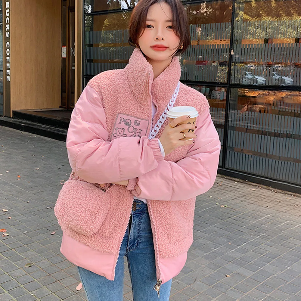 

2021 Autumn Winter New Womens Cotton Padded Jacket Solid Color Zipper Stand Collar Long Sleeve Thicken Warm Casual Womens Coat