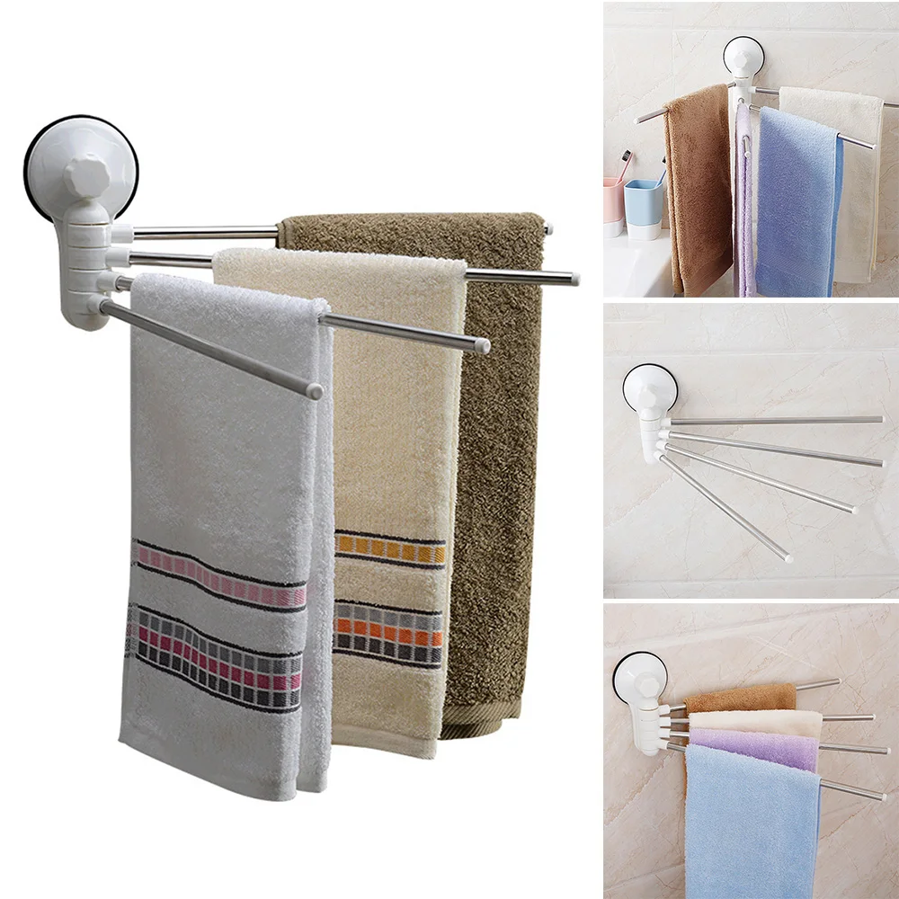 

Four Bar Towel Rack Powerful Vacuum Sucker Rotatable 180 Degrees Stainless Steel Towel Stand Non Trace Wall Mounted Storage Rack