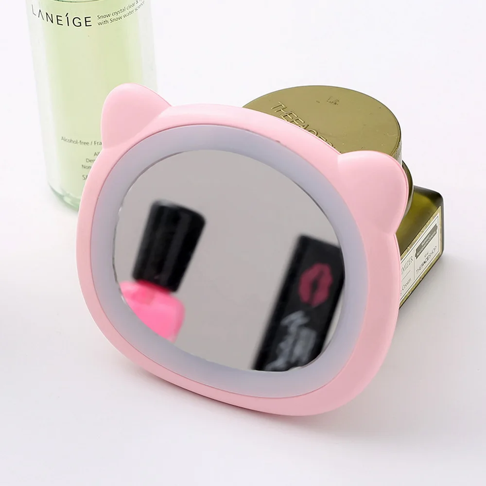 LED Makeup Mirror Mini Round Cute Pocket USB Rechargeable Lighting Small Travel Compact Cosmetic Portable |