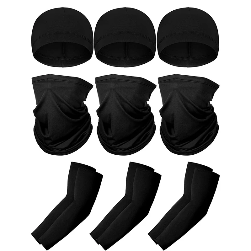 

HOT 3 Set Cycling Neck Gaiter Scarf UV Protection Face Cover Ice Silk Cooling Arm Sleeves Skull Cap Set for Women Men