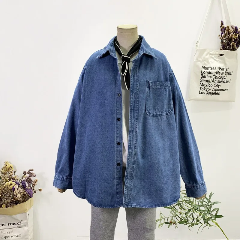 

Женская ВИНТАЖНАЯ ДЖИНСОВАЯ КУРТКА, свободная повседневная однобортная куртка с длинным рукавом, Повседневная Уличная одежда, весна-осень