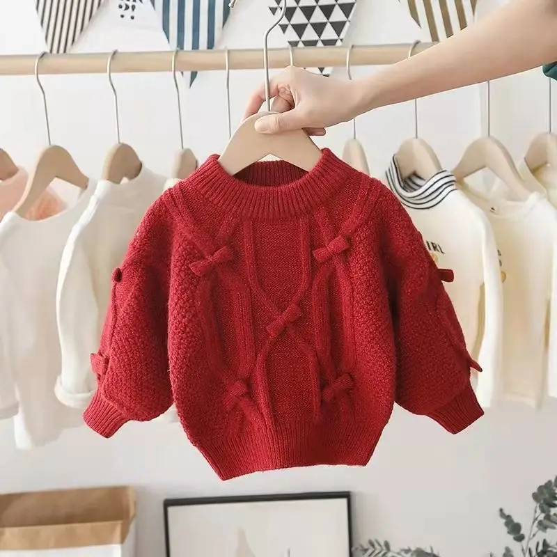 

Осенне-зимняя одежда для маленьких девочек, Детский свитер, вязаный свитер для малышей, вязаная одежда для новорожденных детей, пуловер с дл...