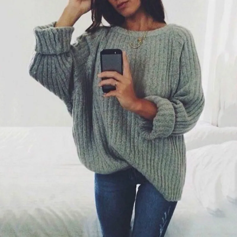 Women's Sweater Pull Femme Winter Tops For Ladies Casual Solid Color O-Neck Sweaters Pullover Jumper Black Clothing Autumn 2019 | Женская