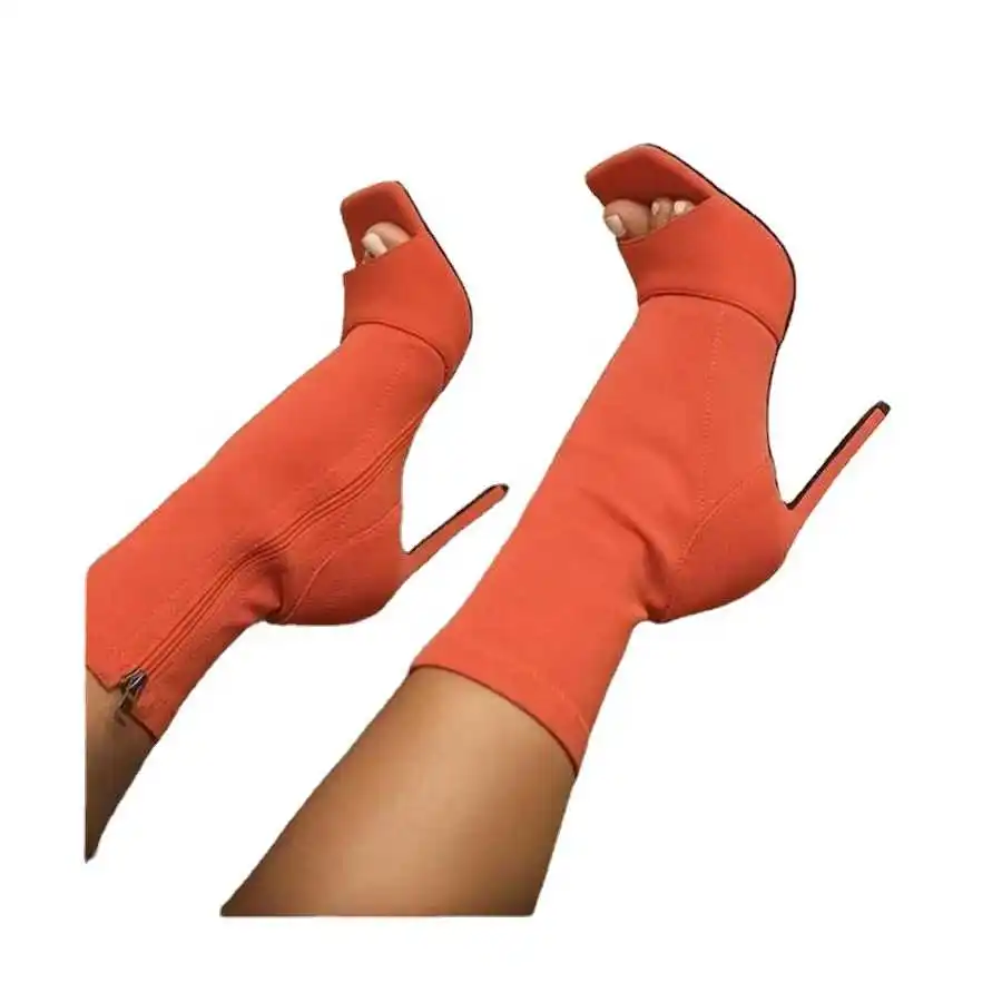 

2020 spring and summer fashion fishbeak women's boots solid size small heel low top high heels