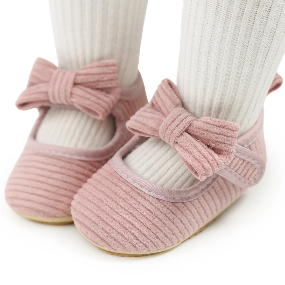 

Ribbed Baby Girls Cotton Shoes Retro Bow Knot Princess Shoes Spring Autumn Toddlers Prewalkers Infant Soft Bottom First Walkers