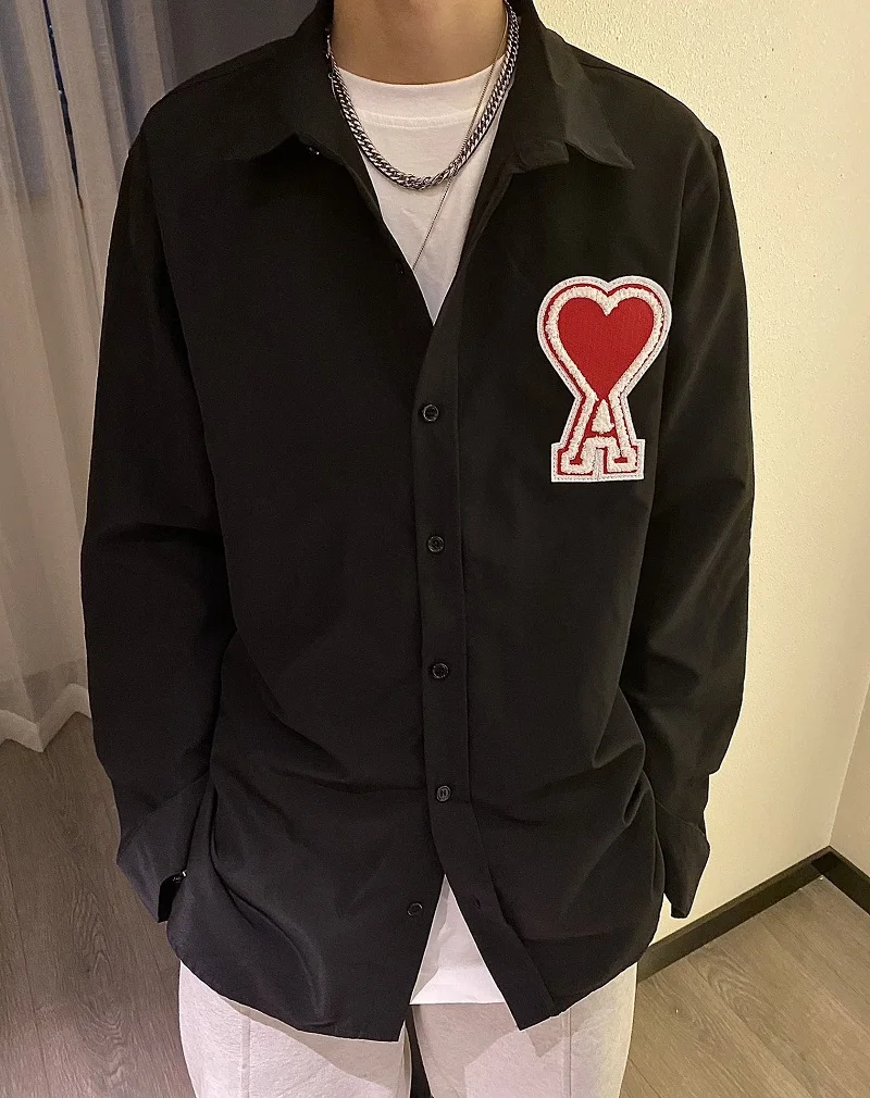 

Spring 2021 AMI Embroidered Loose Blouse Blouse For Men And Women Long Sleeves For Lovers