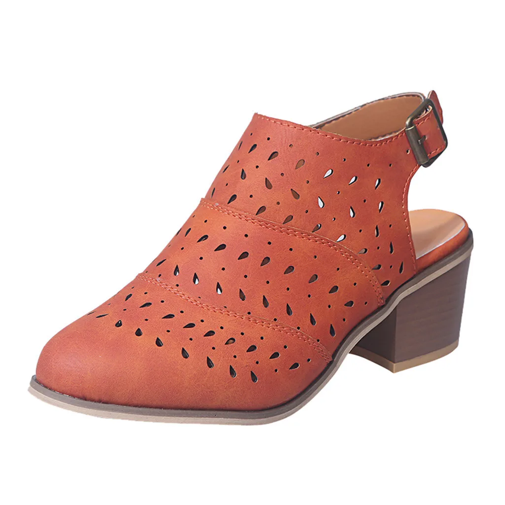 Vintage Rome Women's Ladies Sandals Hollow Out Square Heels Shoes Pure Color Solid Women Summer sandalias mujer 2020 |