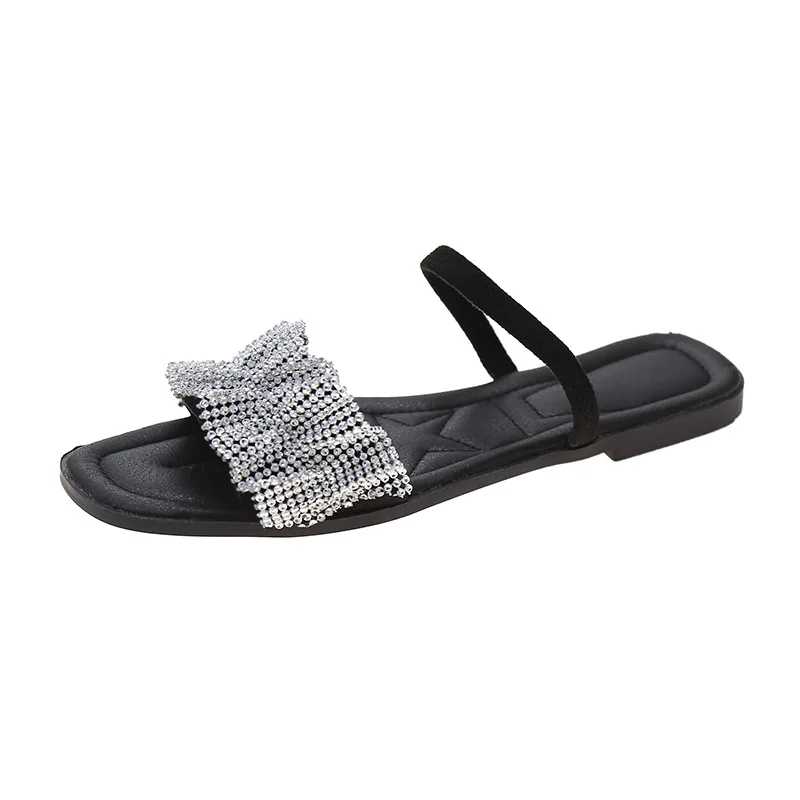 

Shoes Slippers Flat Slipers Women Slides Low Square Toe 2021 Summer Fabric Scandals Hoof Heels Rubber Basic PU Rome Slippers Wom