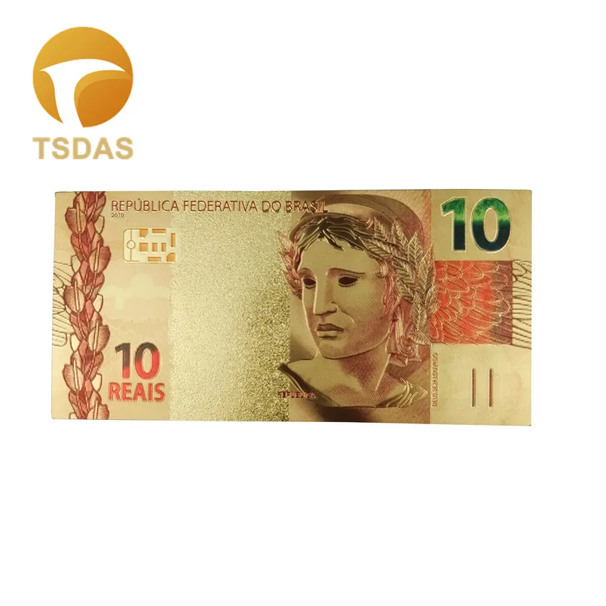 Настоящая Золотая банкнота 10 Reais Notes коллекция. 999 чистый бразильский счет 24K