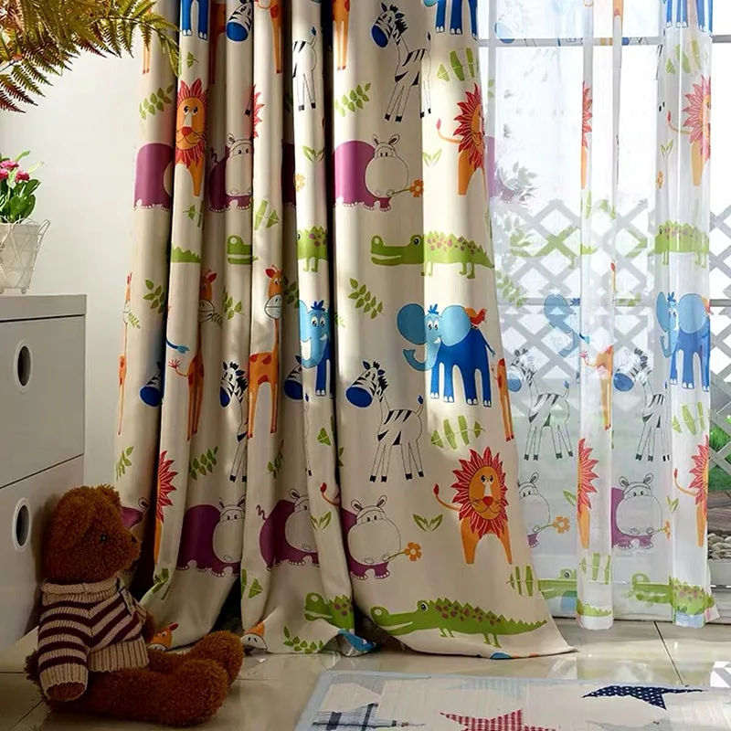 Cortinas opacas de animales para habitación de niños, bonitas cortinas de dibujos animados de León y elefante para ventana de habitación, casa de bebé