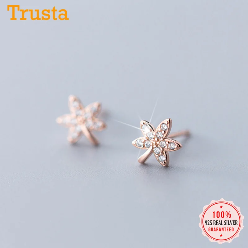

Trustdavis Fashion Jewelry 925 Sterling Silver CZ Stone Canadian Maple Leaf Stud Earrings Girls Gift Real 925 Wholesale DS2672