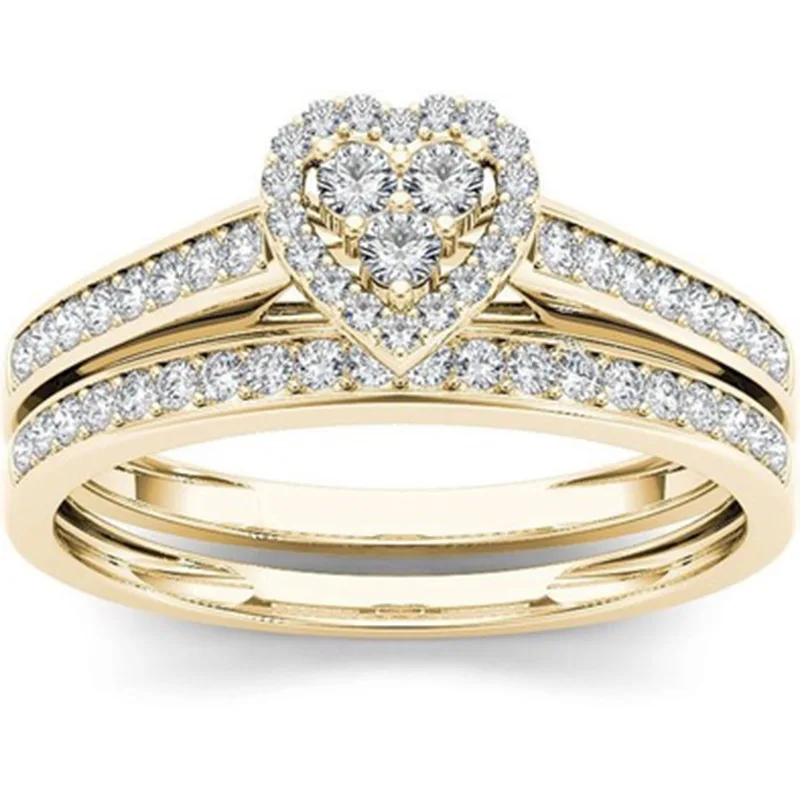 

Milangirl Fashion Double Row Heart Shaped Couple Ring Crystal Heart Shaped Wedding Rings For Women Engagement Rings Jewelry